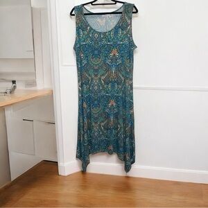 Lucky Brand Asymmetrical Green and Gold Sundress